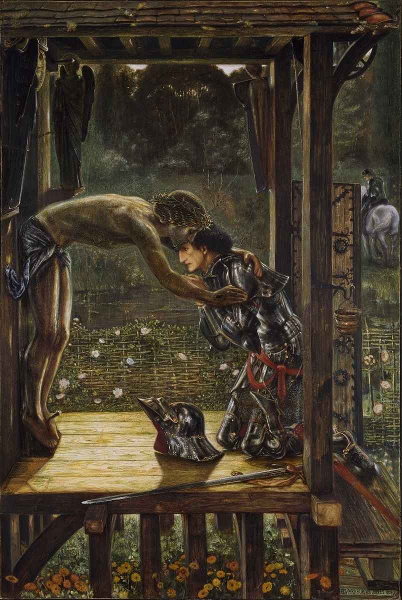 エドワード・バーン＝ジョーンズ《慈悲深き騎士》1863年、水彩、100.3×69.2 cm、 バーミンガム美術館 (C) Birmingham Museums Trust on behalf of Birmingham City Council
