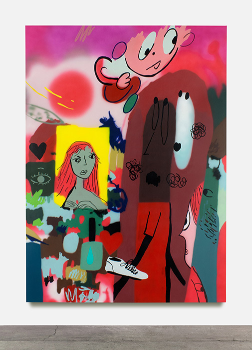 ジョシュア・ネイサンソン『is it the goat's rue powder or eleutherococcus senticosus rub that helps with the never ending sense of  impending doom?』 2016, Acrylic on Canvas, 2134×1549×38mm,  Courtesy of Various Small Fires, Los Angeles