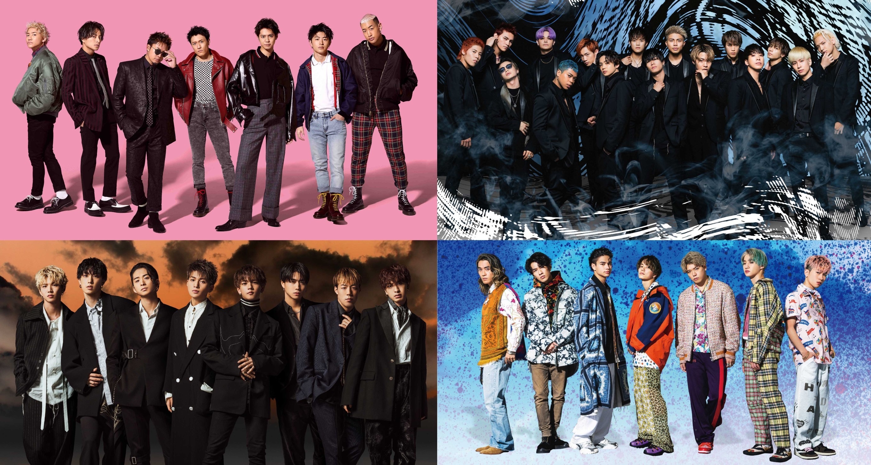 左上から時計回りに、GENERATIONS、THE RAMPAGE、BALLISTIK BOYZ、FANTASTICS