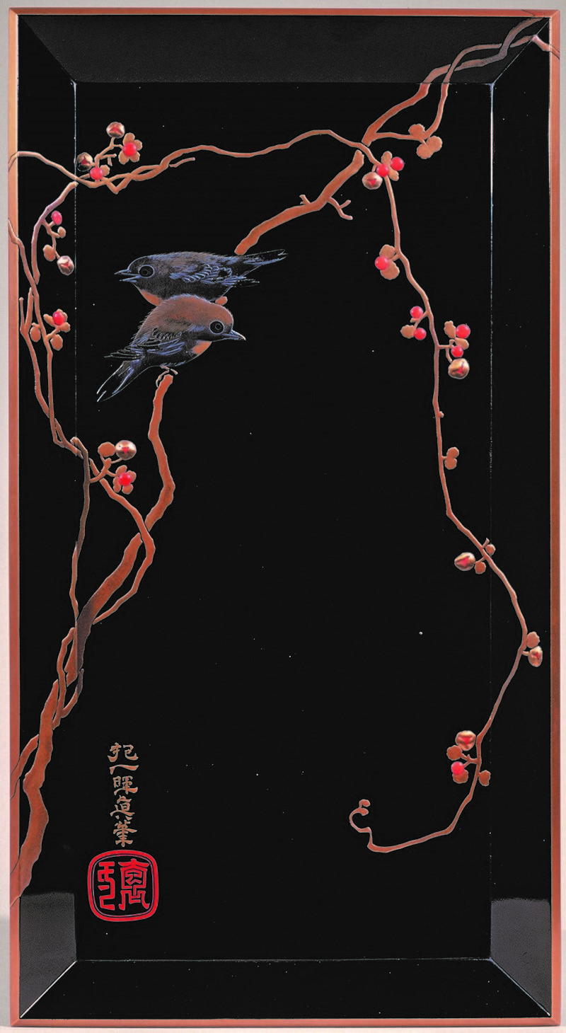 蔓梅擬目白蒔絵軸盆（原羊遊斎／蒔絵、酒井抱一／下絵）　文政4年（1821）　江戸東京博物館蔵 　展示期間2月8日～3月8日　国指定重要文化財