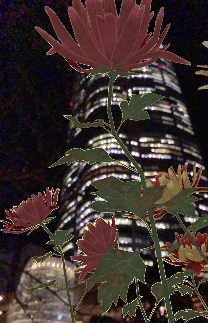 夜の六本木ヒルズに咲かせてみた