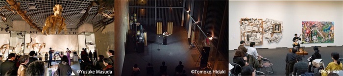 過去のミュージアム・コンサートの様子から　左)国立科学博物館2019公演　中)東京国立博物館2021公演　左)上野の森美術館2021公演