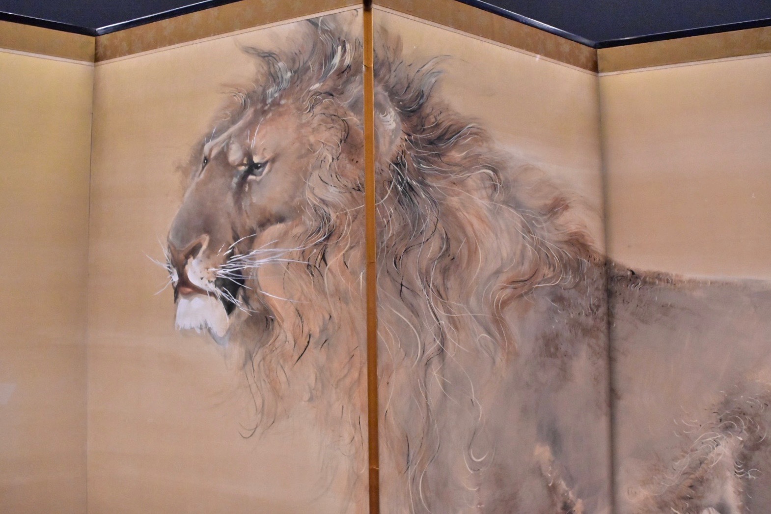 獅子虎図屏風（部分）　明治37年（1904）個人蔵