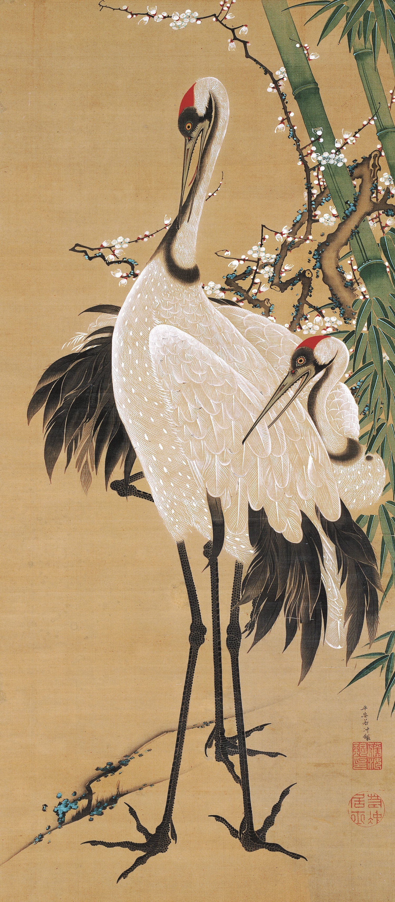 竹梅双鶴図　伊藤若冲筆　東京・出光美術館蔵　江戸時代（18世紀）　4/30～5/26