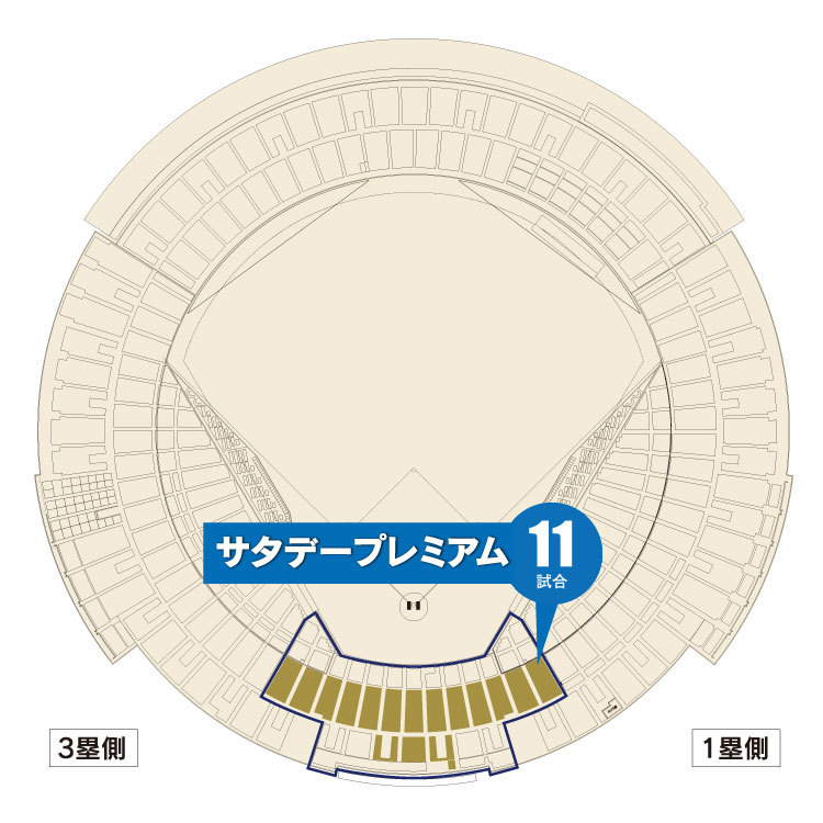 サタデー、サンデープレミアムはともにバックネット裏の特別席（＜みずほ＞プレミアムS指定席）