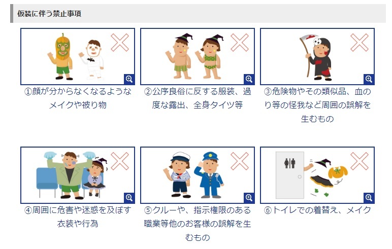 仮装に伴う禁止事項