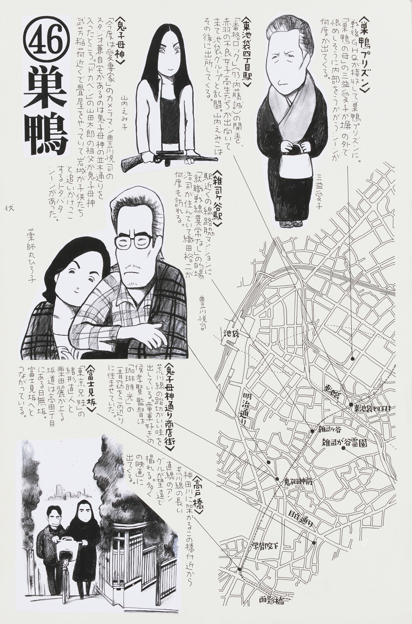 「東京映画地図 ㊻巣鴨」［一部］（「キネマ旬報」2015年3月上旬号）