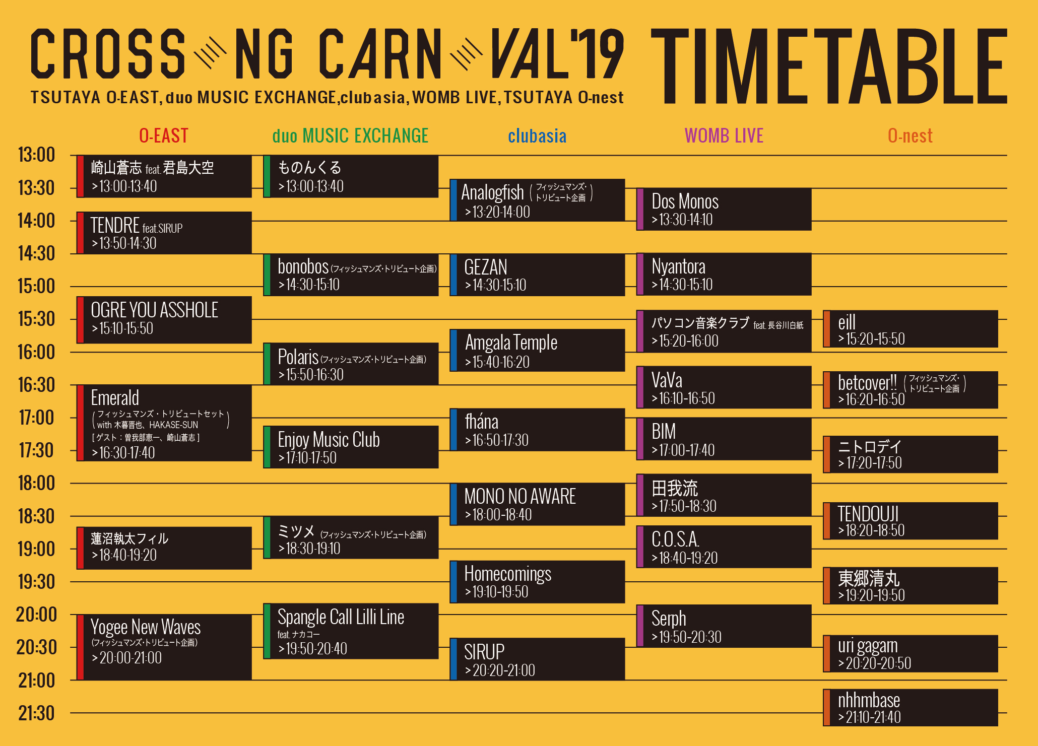 CROSSING CARNIVAL‘19　タイムテーブル