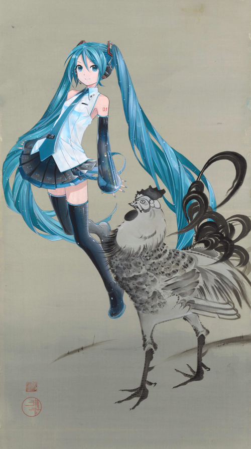 初音ミク×若冲鶏　illustration by iXima (C) Crypton Future Media, INC. www.piapro.net