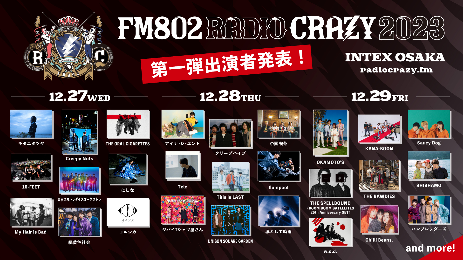 ロック大忘年会『FM802 RADIO CRAZY』出演者第1弾発表、初登場