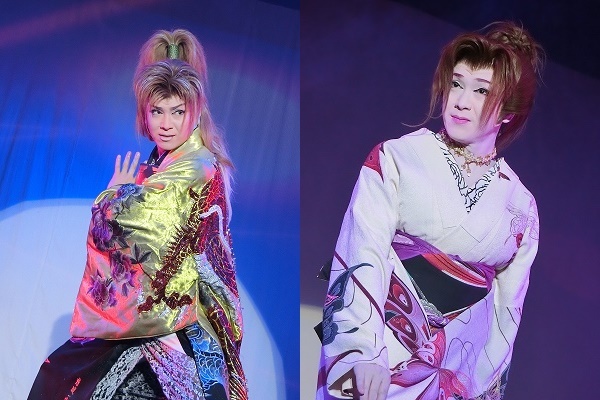 澤村千夜座長立ち・女形。鋭い男と、たおやかな女のギャップが印象的だ。(ともに2016/10/1)