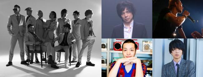 （左上から時計回り）東京スカパラダイスオーケストラ、 宮本浩次、 TOSHI-LOW、 斎藤宏介、 峯田和伸