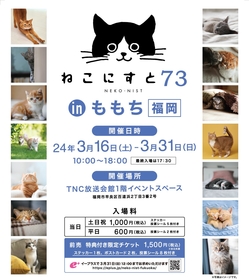 福岡で日本最大級の猫写真パネル展『ねこにすと73 inももち』開催
