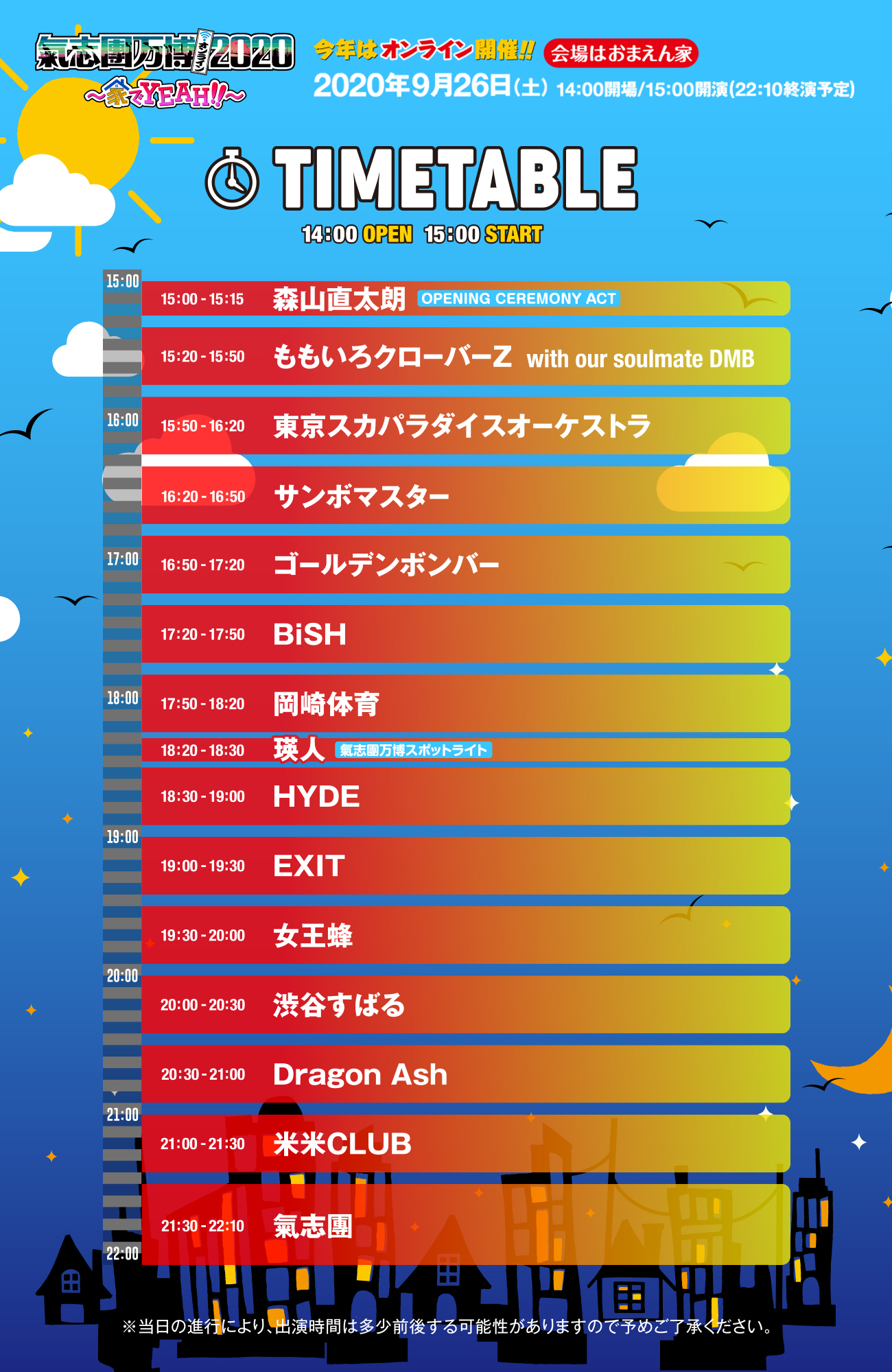 氣志團万博2020 タイムテーブル