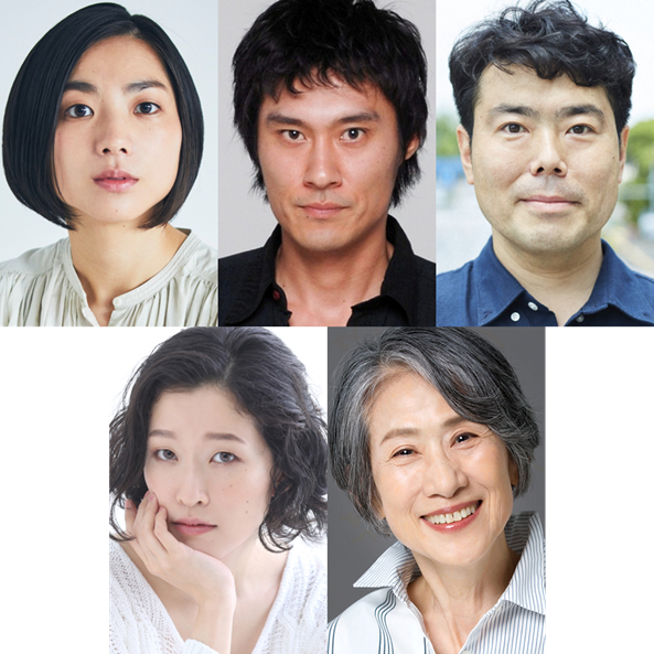 いま、ここに──［3］『りんごが落ちる』　（上段左から）梅舟惟永、浜田 学、山口森広（下段左から）宮川安利、大西多摩恵