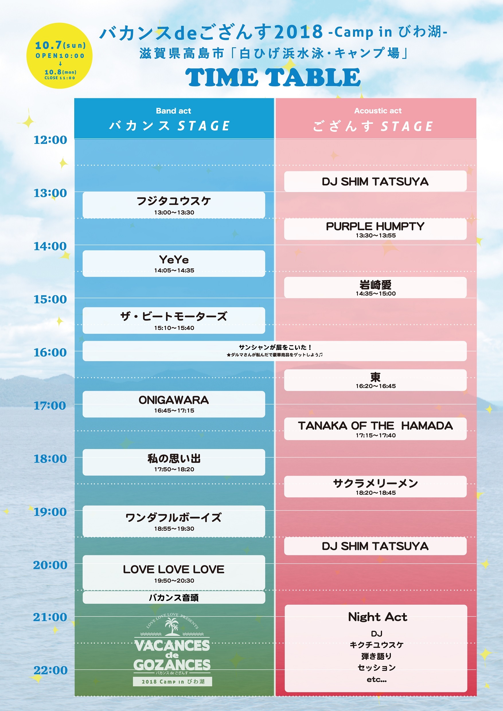 『バカンスdeござんす’18 -Camp in びわ湖-』タイムテーブル