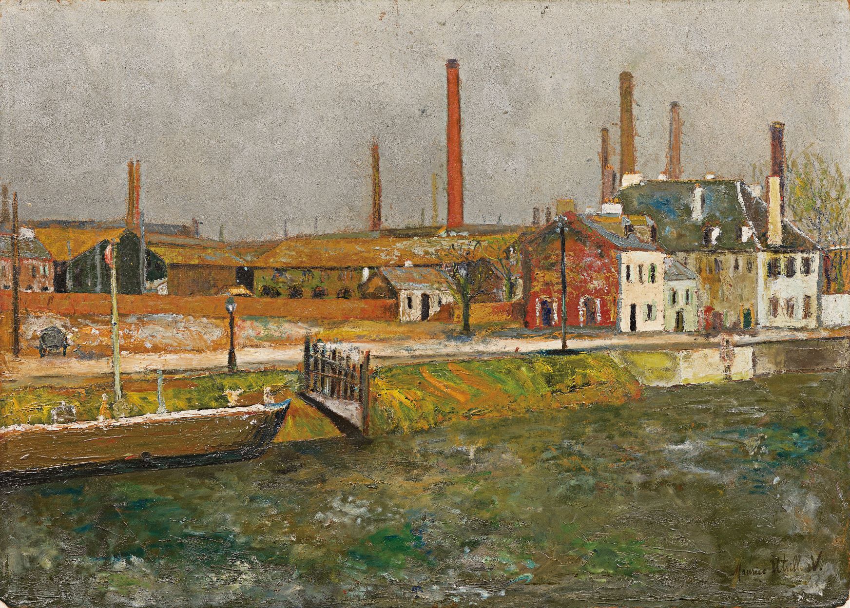 モーリス・ユトリロ《サン=ドニ運河》1906-08年、油彩／紙、53.4×74.5cm、石橋財団アーティゾン美術館 (C) Hélène Bruneau 2024