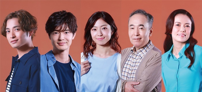 舞台『僕はまだ死んでない』出演者　（左から）矢田悠祐、上口耕平、中村静香、松澤一之、彩吹真央