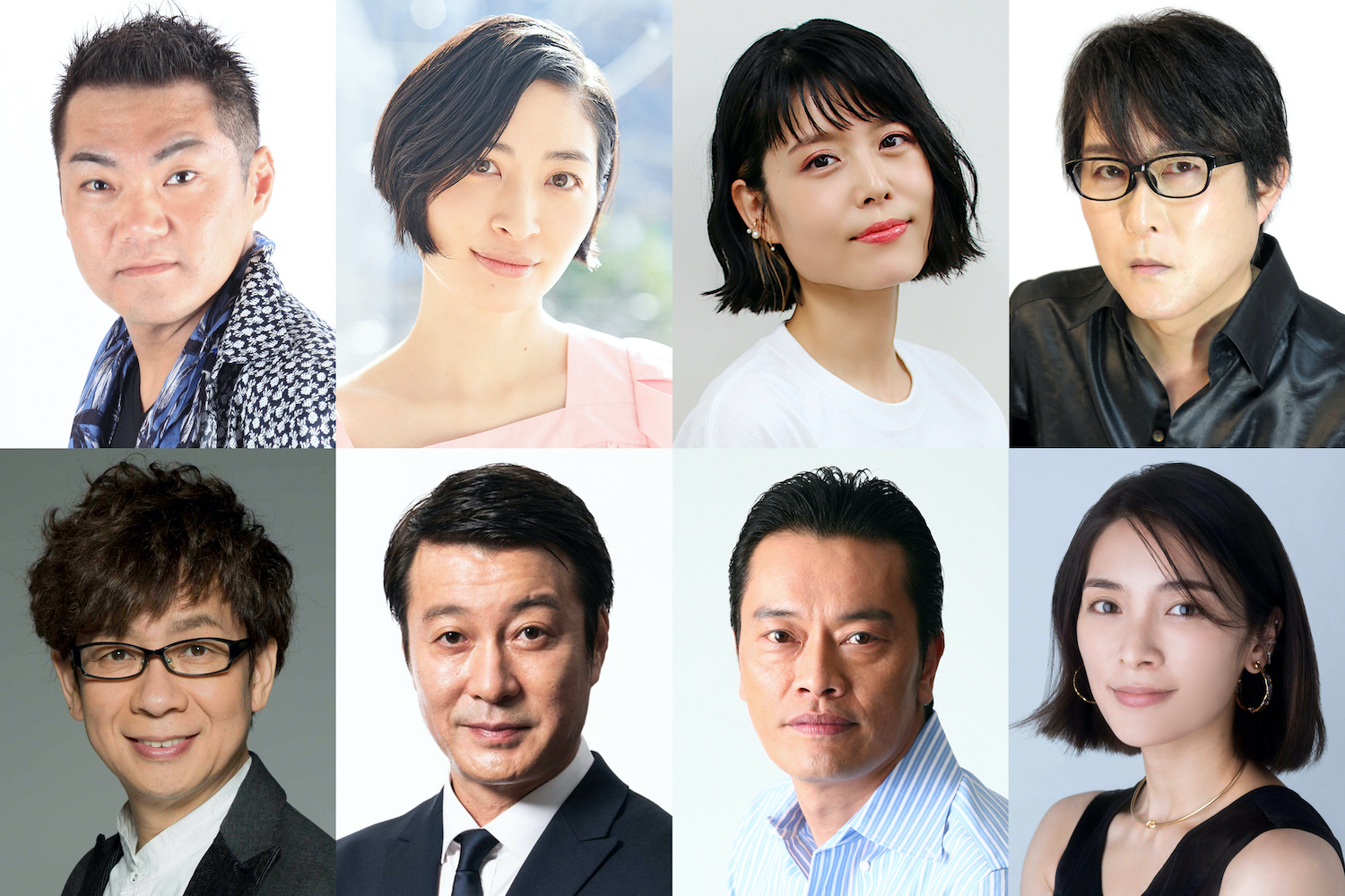 左上から時計回りに、三宅健太、坂本真綾、沢城みゆき、子安武人、秋元才加、遠藤憲一、加藤浩次、山寺宏一