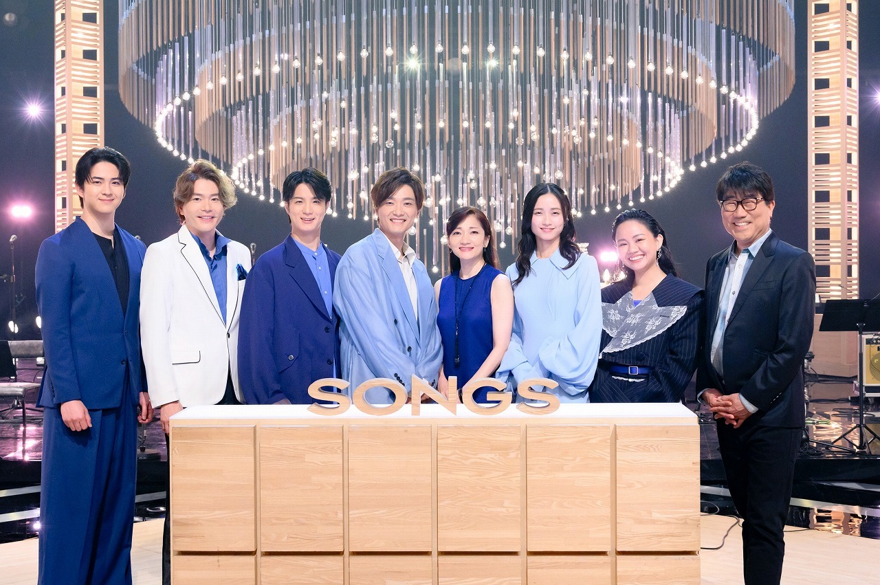 （左から）甲斐翔真、佐藤隆紀、田代万里生、井上芳雄、島田歌穂、木下晴香、遥海、亀田誠治