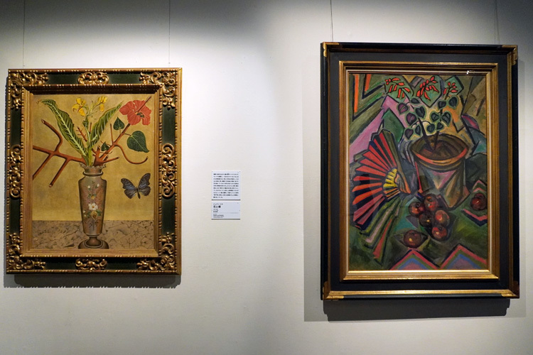 左：ジュアン・ミロ《花と蝶》1922-23年　横浜美術館　右：ジュアン・ミロ《赤い扇》1916年　株式会社フジ・メディア・ホールディングス