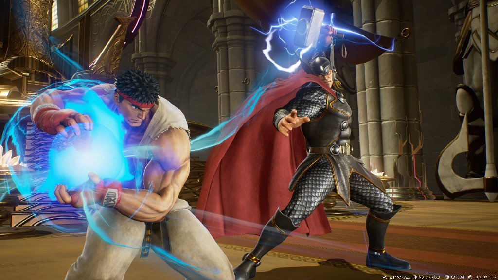 (左から)リュウ、ソー (C)2017 MARVEL (C)モト企画 (C)CAPCOM CO., LTD. , (C)CAPCOM U.S.A., INC. ALL RIGHTS RESERVED.