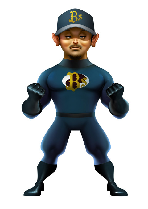 ヒーロー風に扮したピクサー公認イラストに描かれたT－岡田外野手