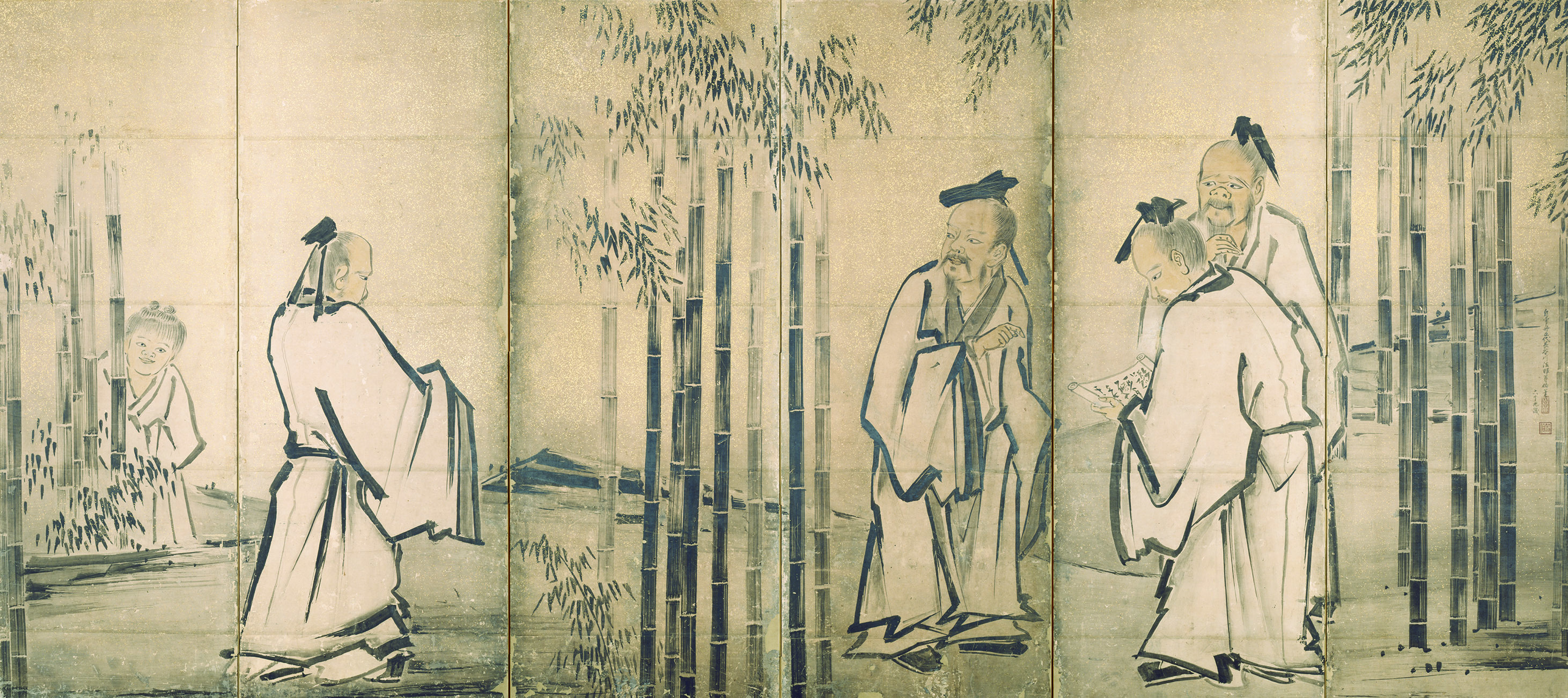 竹林七賢図屏風（右隻）　長谷川等伯筆　京都・両足院蔵　桃山時代　慶長12年（1607）　通期展示