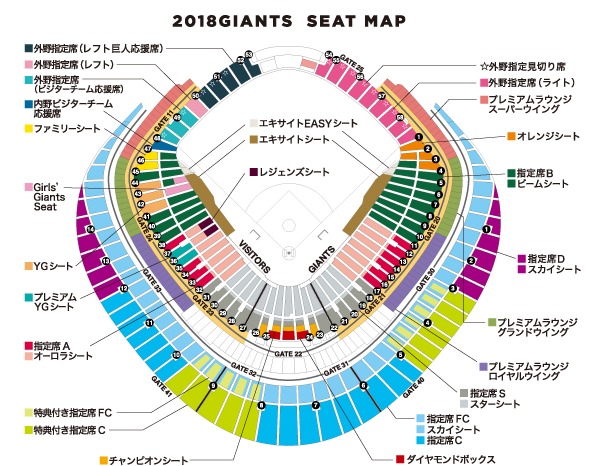 東京ドームの2018年シートマップ