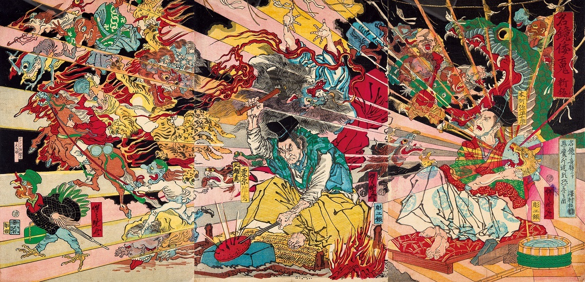 河鍋暁斎 《名鏡倭魂 新板》 明治7(1874)年 大判錦絵三枚続 イスラエル・ゴールドマン コレクション　Israel Goldman Collection, London　Photo：立命館大学アート・リサーチセンター