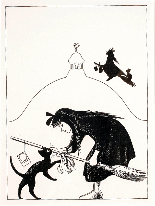 林明子画『魔女の宅急便』表紙原画　1985 年１月　 福音館書店