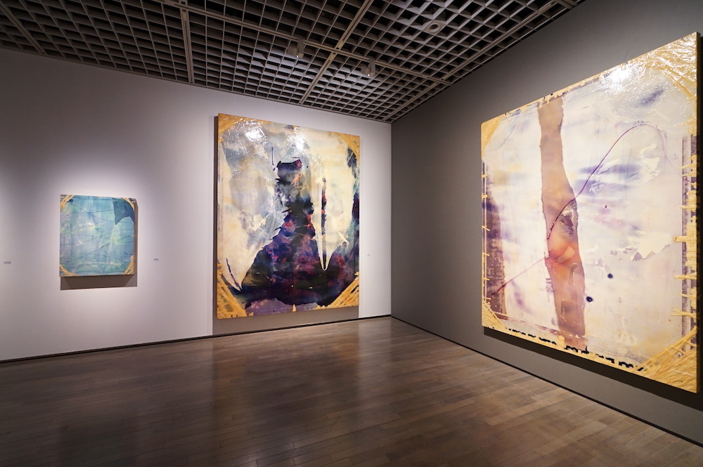 展示風景 左：《網膜／蒼色無限》（1989年）、中央《網膜（クレバス）》（1990年）、右：《網膜 #1（白ナイル）》（1988-90年） ジェハン・チュー＆アラン・ローコレクション