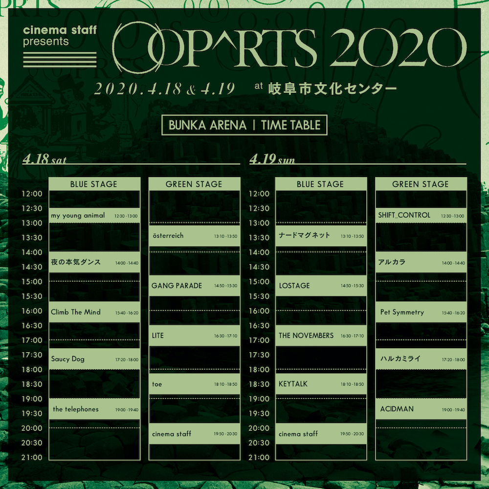 cinema staff主催『OOPARTS 2020』メインステージのタイムテーブル