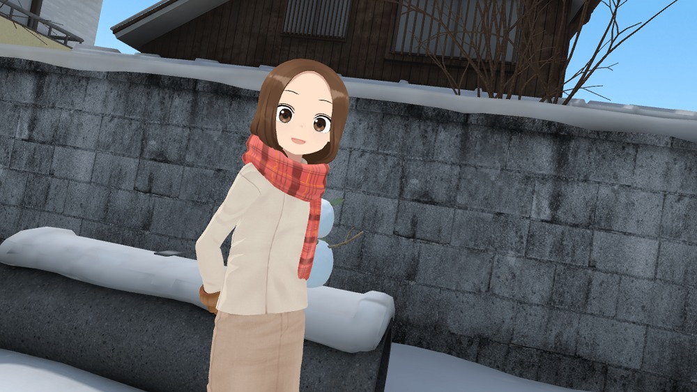 高木さんと雪だるまを作ろう。（VRプレイ画面） (C)山本崇一朗・小学館　(C)Kyac.Inc.