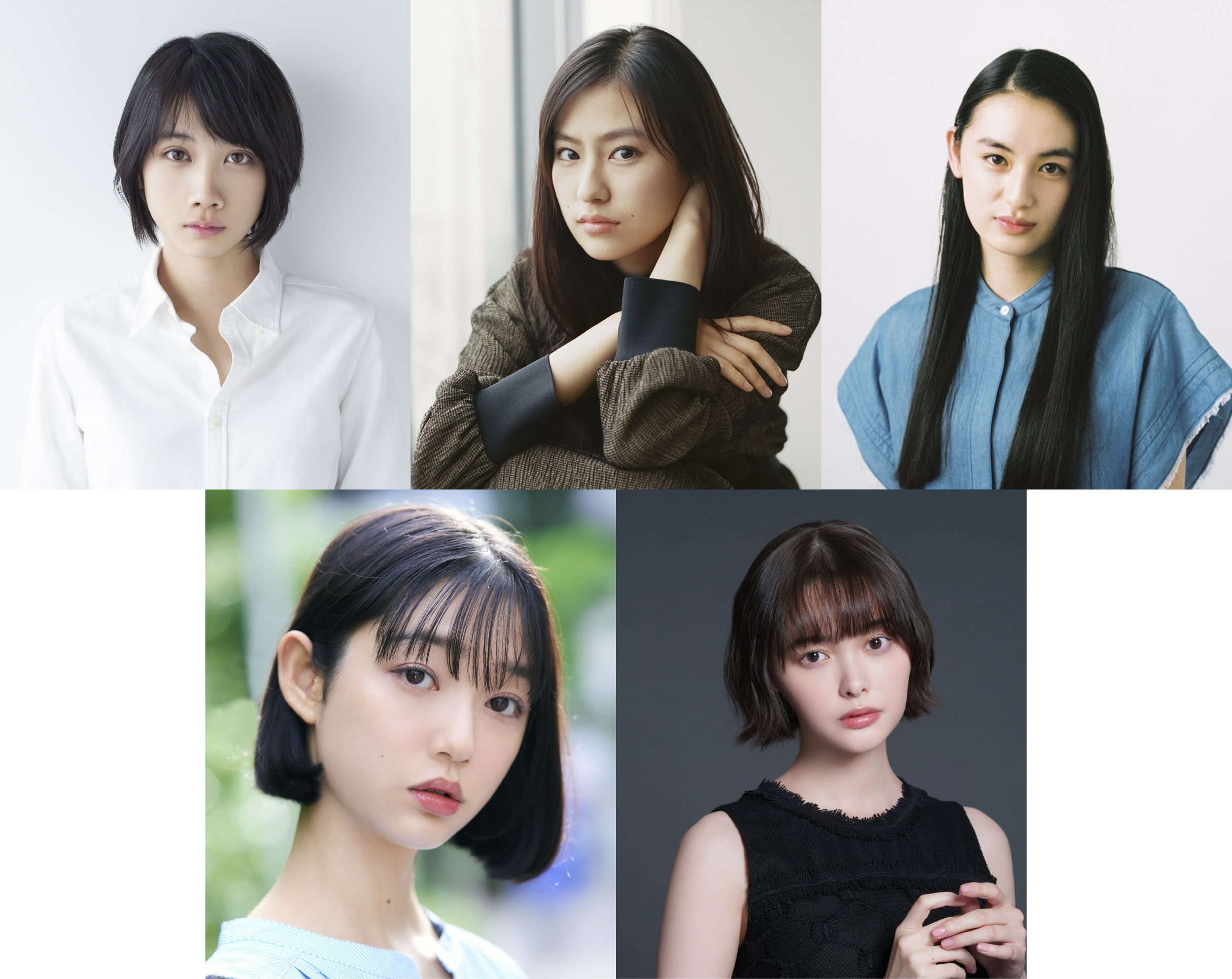 左上から時計回りに、松本穂香、恒松祐里、八木莉可子、玉城ティナ、小宮山莉渚