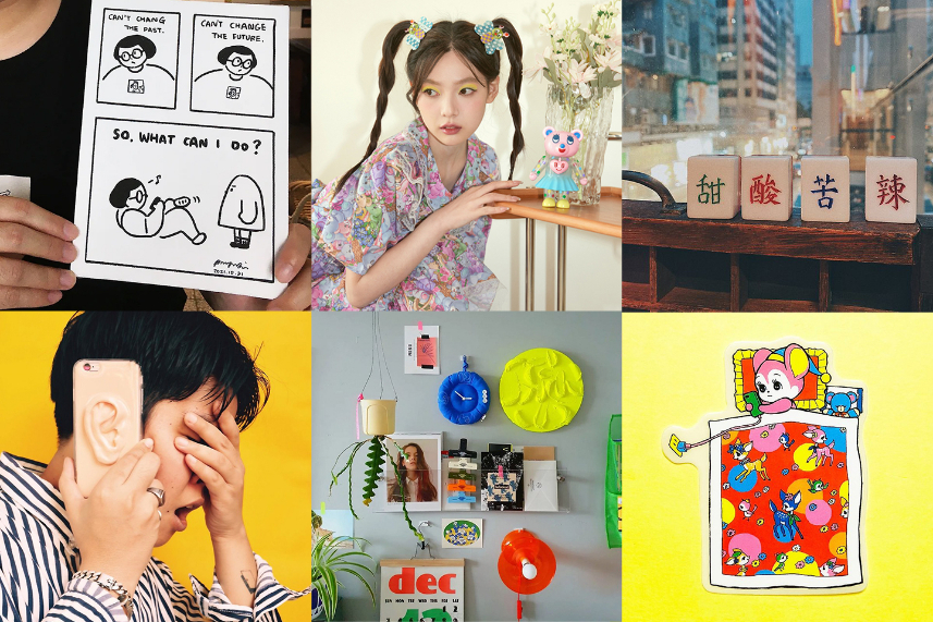 左上から時計回りに、NO FUTURE X NO PAST（台湾）、tntntut（中国）、restorehkshop（香港）、 おまけ星（日本）、Lonely Apartment（韓国）、everything made by fk（タイ） 『Pinkoi Design Fest in Tokyo 2024』出店ブランドの一部