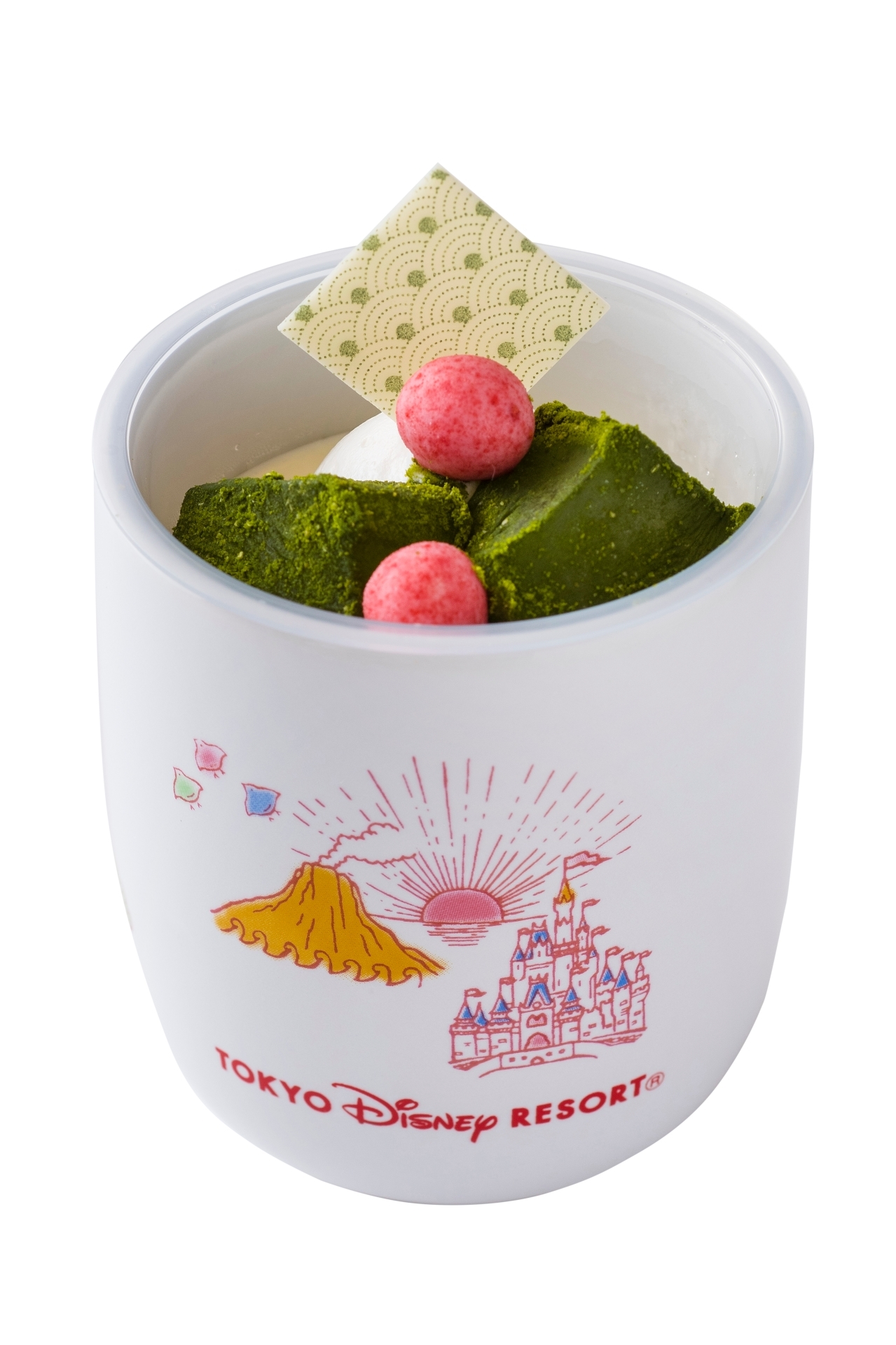 練乳ムース＆ストロベリーゼリー、 スーベニアカップ付き 750 円 （C）Disney 【販売店舗】 東京ディズニーランド： スウィートハート・カフェ 東京ディズニーシー ： マンマ・ビスコッティーズ・ベーカリー