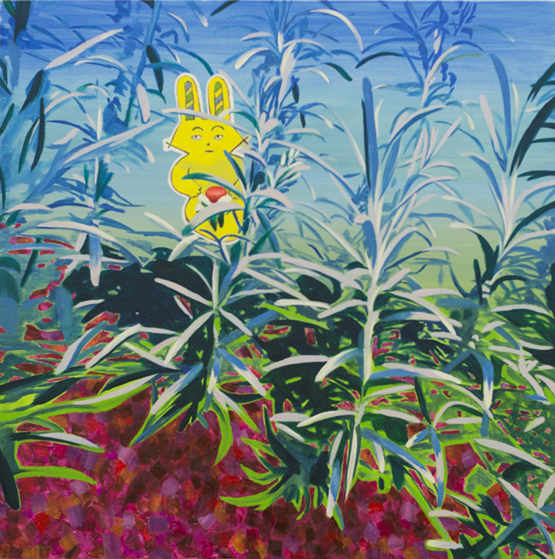 Yellow Rabbit has luminous red 2017 oil on canvas 80 × 80 cm ©Aya Ito