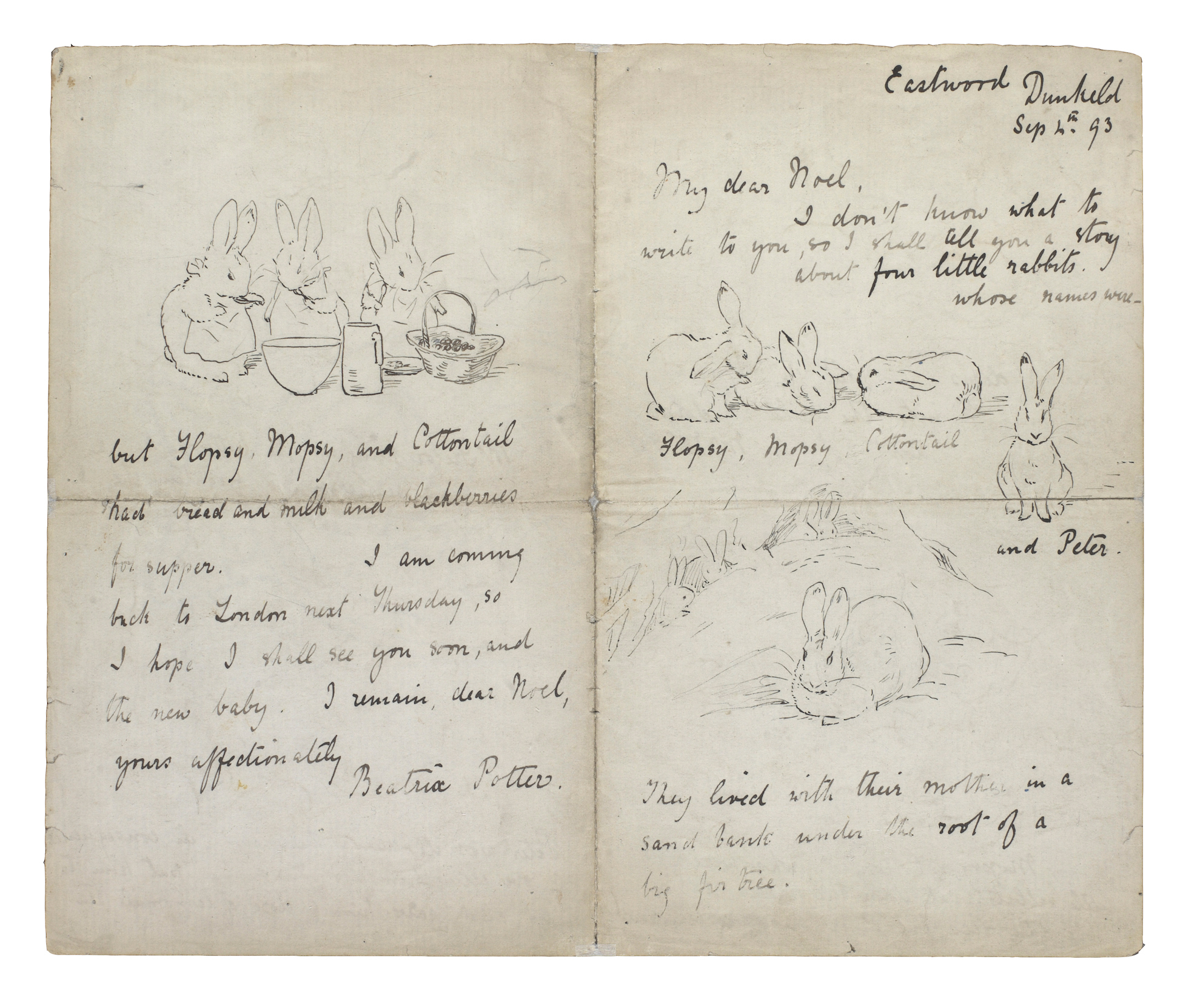 「ノエル・ムーア宛ての絵手紙」 ビアトリクス・ポター 1893年 ピアーソンPLC (c) Victoria & Albert Museum, London, 2015