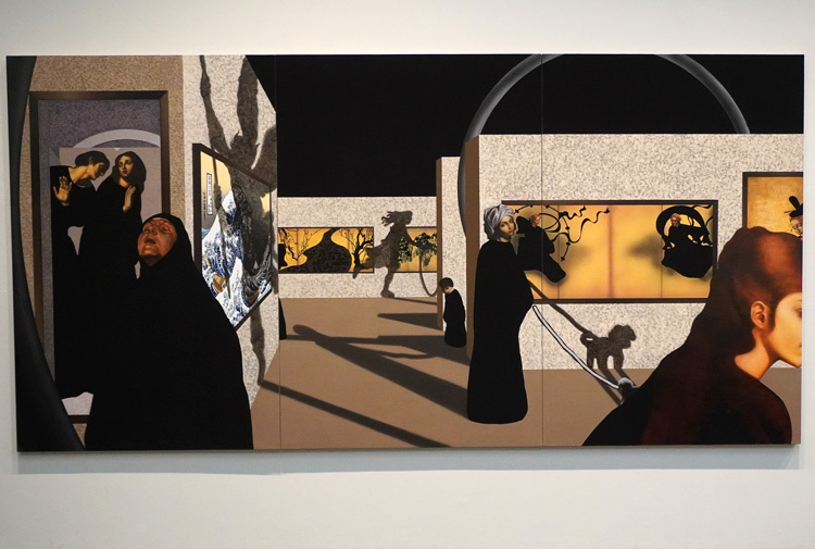 小森紀綱《絵画鑑賞》油彩・アクリル・膠、麻布・ 木製パネル