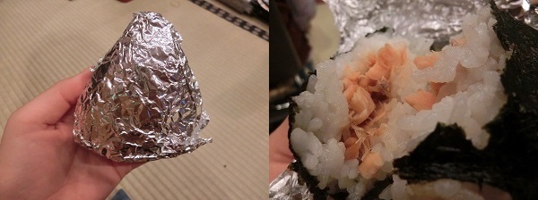 手にするとしっかり重みがある。中は塩味のきいた鮭。