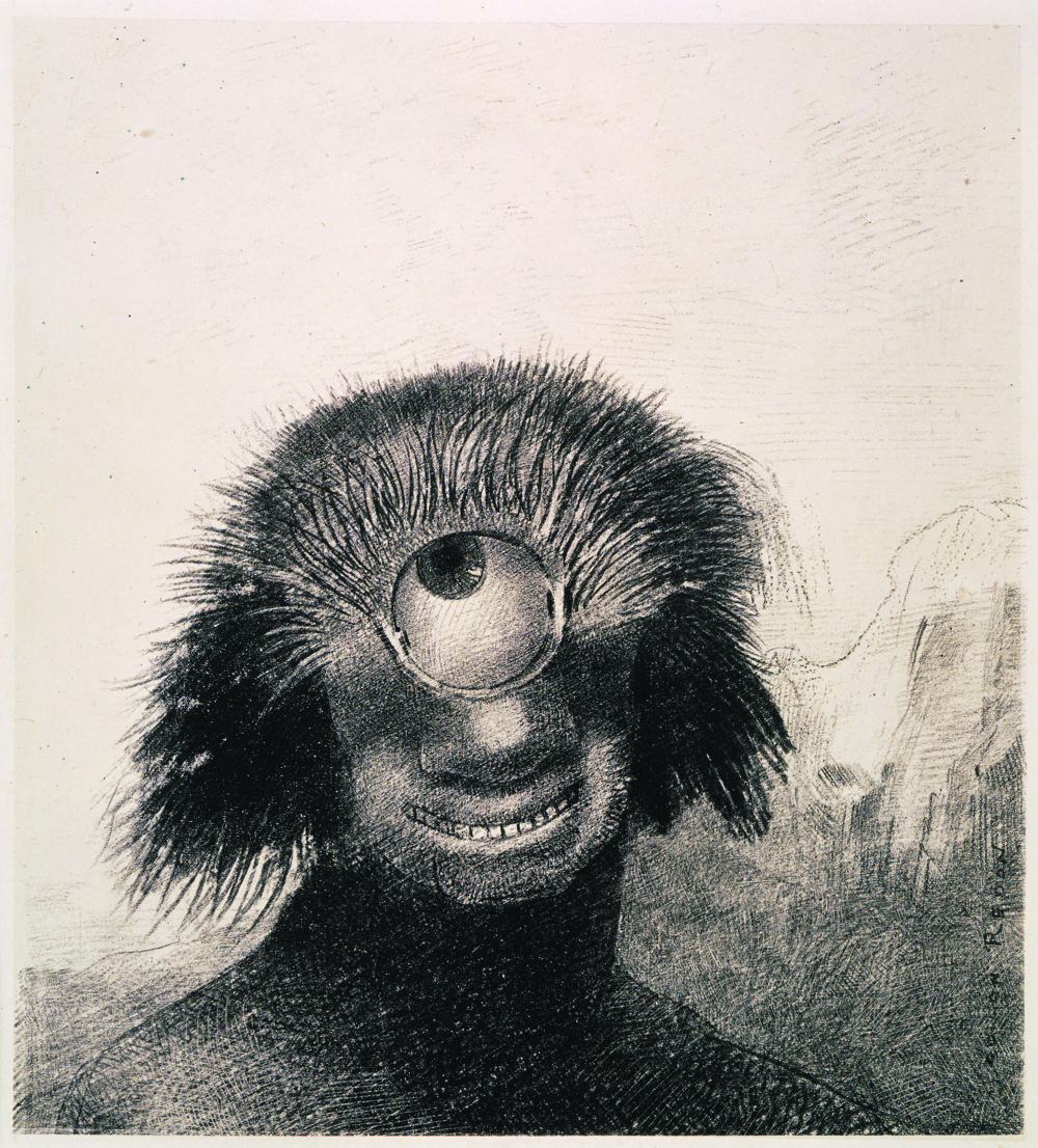 《III．不恰好なポリープは薄笑いを浮かべた醜い一つ目巨人のように岸辺を漂っていた》『起源』1883年 リトグラフ／紙 岐阜県美術館蔵 [前期展示] 