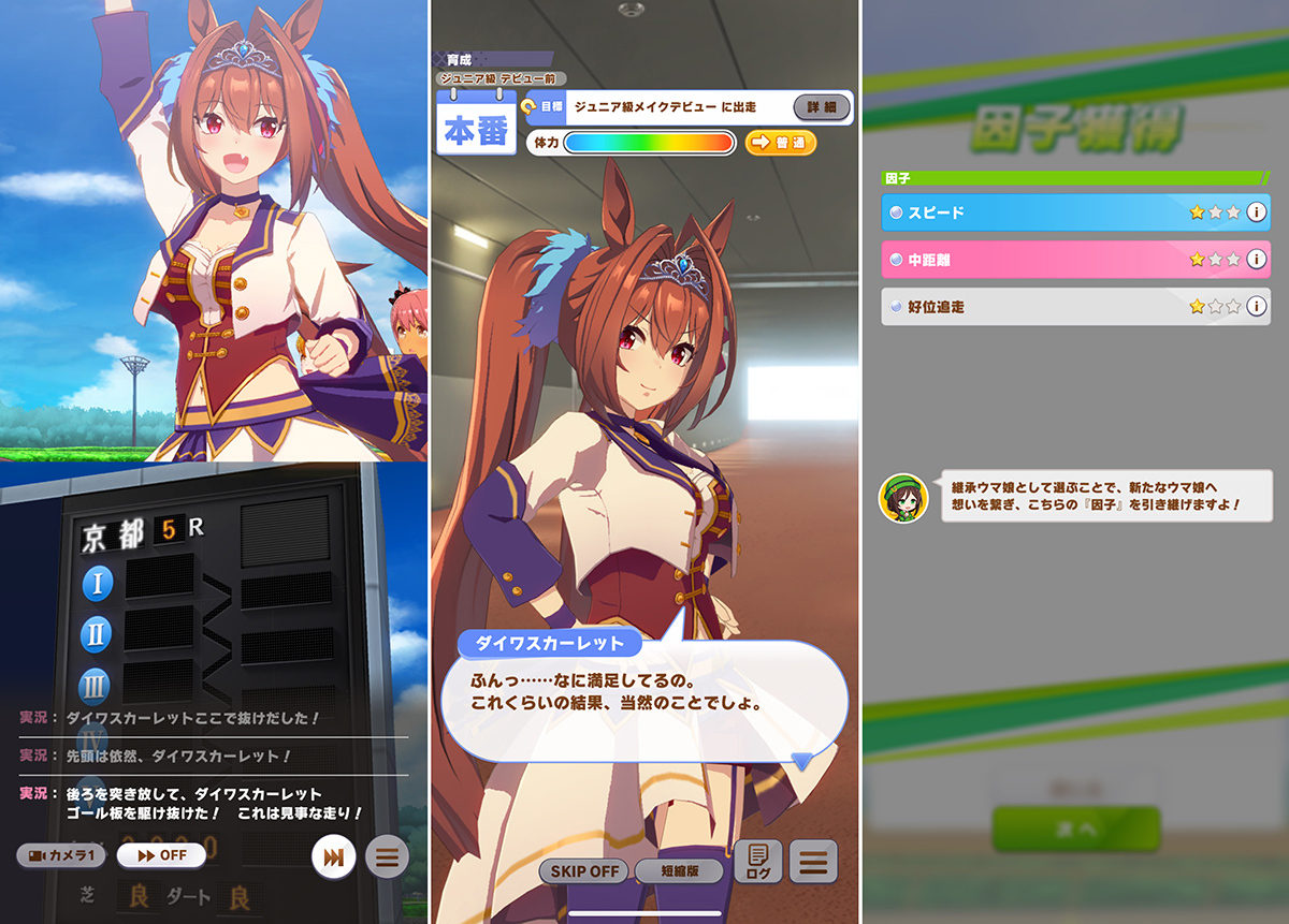 レースを終えたらウマ娘をねぎらい勝利を分かち合おう。さらに勝利を重ねて育成のランクを上げていくと、「継承」で他のウマ娘に引き継げる因子が獲得できることも