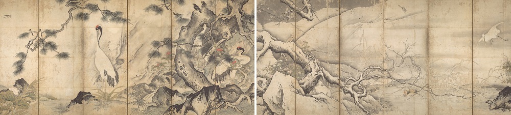 重要文化財 四季花鳥図屛風 雪舟等楊筆 室町時代・15世紀 京都国立博物館蔵 【展示期間：4月13 日～5月6日】