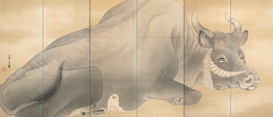 長沢芦雪《白象黒牛図屏風》（左隻）18世紀　米国・エツコ＆ジョープライスコレクション