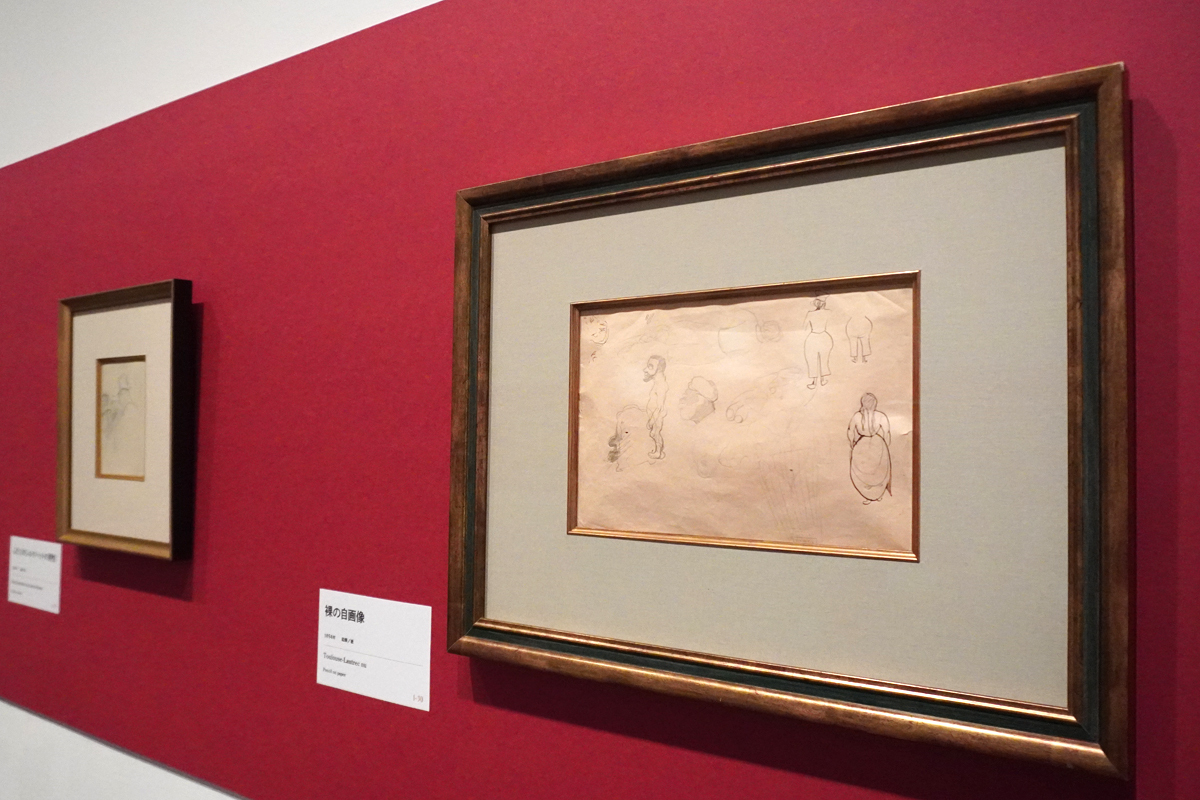 右：《裸の自画像》1894年 鉛筆／紙 
