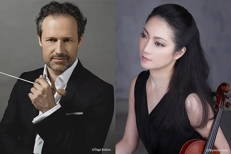 （左から）サッシャ・ゲッツェル（指揮）、諏訪内晶子（ヴァイオリン）