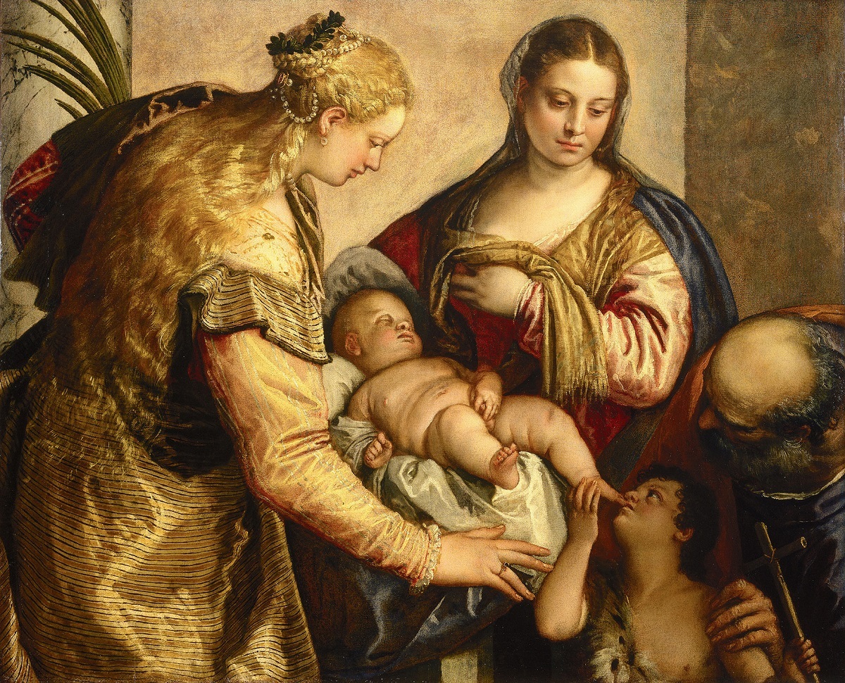 パオロ・ヴェロネーゼ 《聖家族と聖バルバラ、幼い洗礼者聖ヨハネ》 1562-65 年、油彩、カンヴァス、86×122cm、フィレンツェ、ウフィツィ美術館