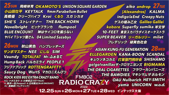 Alexandros]、ELLEGARDEN、Galileo Galilei、サンボマスターら FM802