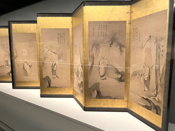 海北友松画 玉室宗珀ほか賛「禅宗祖師・散聖図押絵貼屏風」17世紀 福田美術館